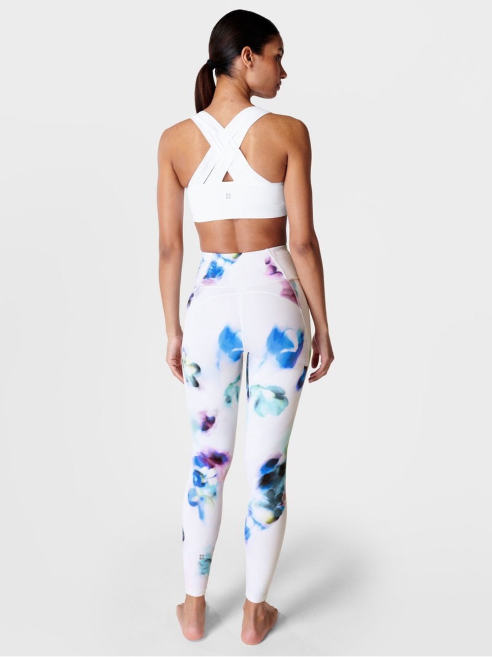 Sweaty Betty 7/8 Length White Floral Watercolor Leggings